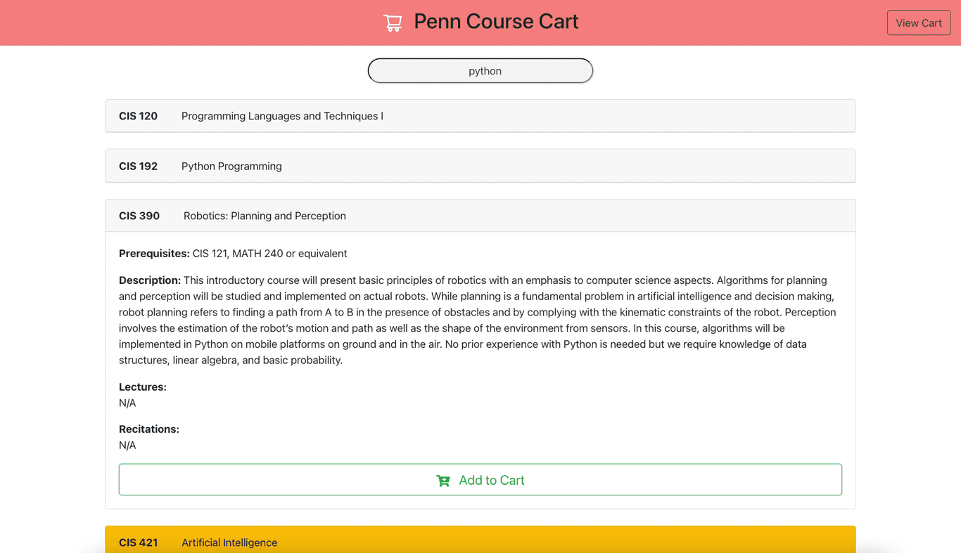 Penn Course Cart 🛒